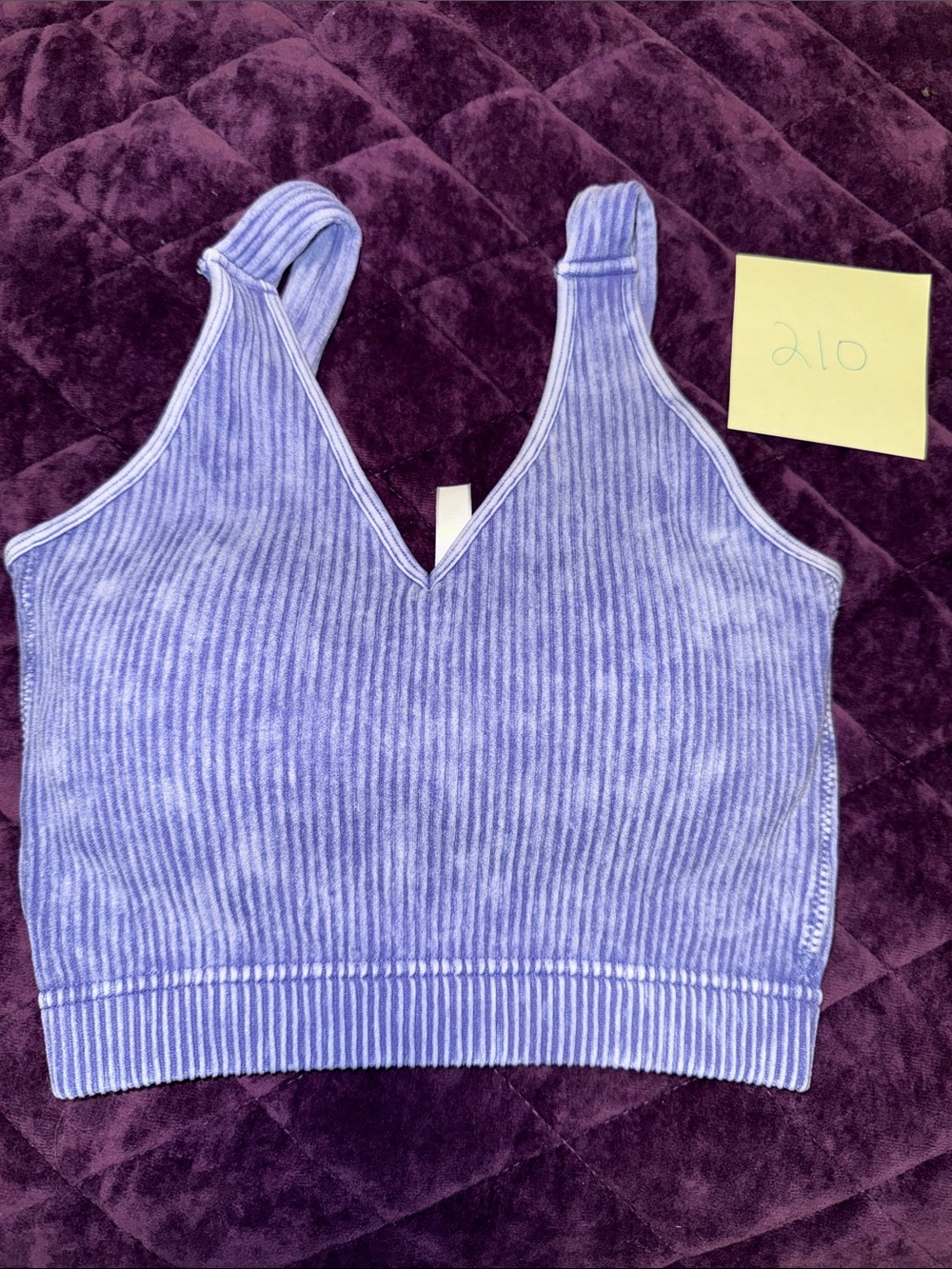 Zenana Outfitters Lavender Ribbed V-Neck bralette w/ removable pads